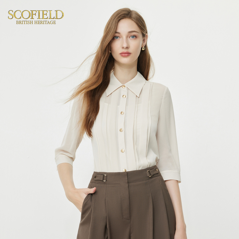 Scofield女装简约通勤衬衫优雅收腰设计感别致衬衣上衣夏季新款