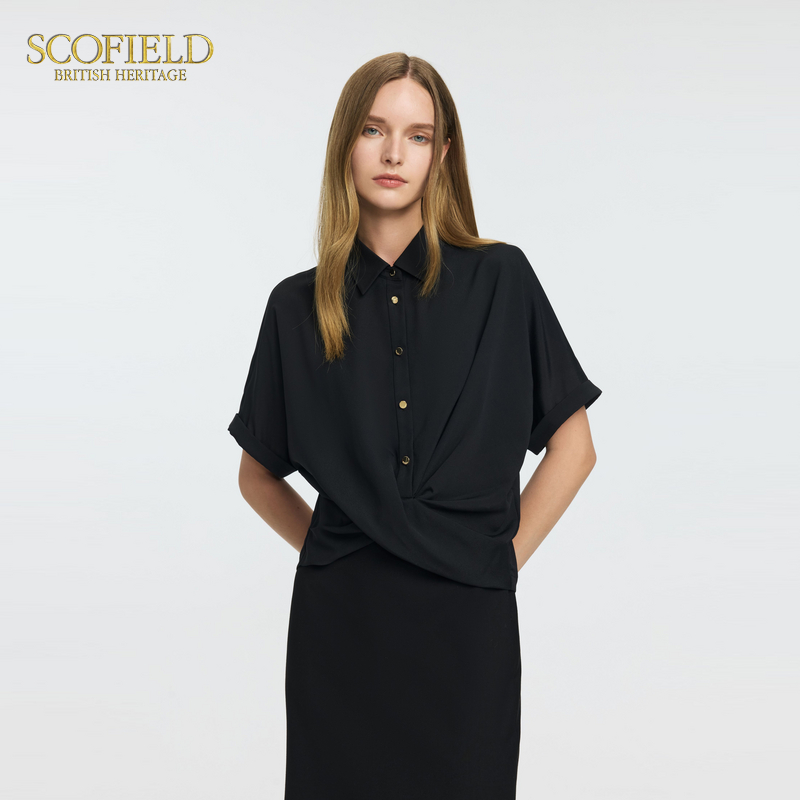 Scofield女装优雅松弛衬衫纽结设计连肩翻领衬衣2025夏季新品 - 图0