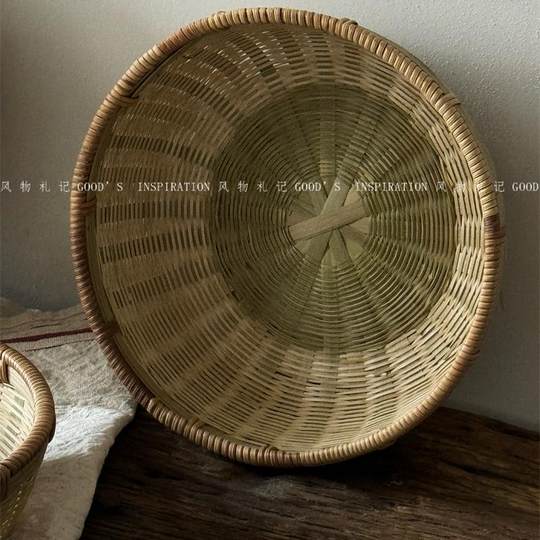 纯手工藤口头层竹青编织收纳筐子 备菜晾晒食物篮子家用水果圆形