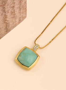 思金拉措天然松石方形项链耳饰