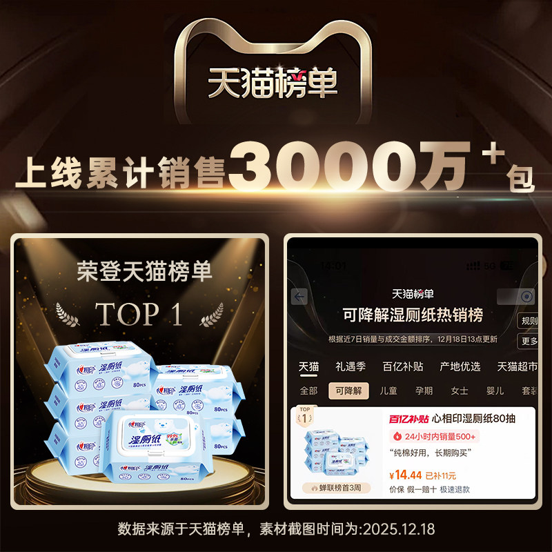 心相印湿厕纸湿纸巾家庭湿厕巾如厕私处擦屁屁杀菌清洁湿巾纸80抽