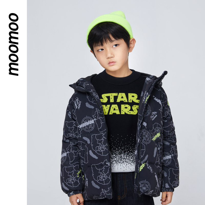 moomoo童装童带帽羽绒服简单大方轻盈柔软抗风保暖20