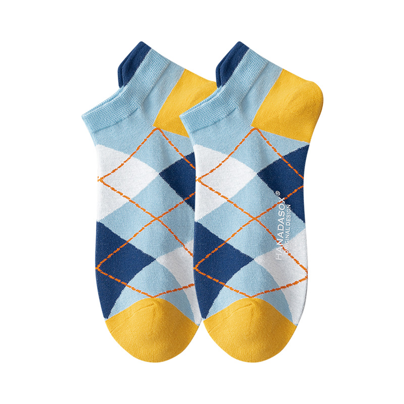 ins潮复古英伦菱形夏季精梳棉船袜 自然宣言短袜