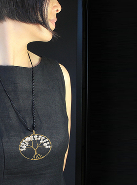 幸运树欧美包金圆形复古森系项链