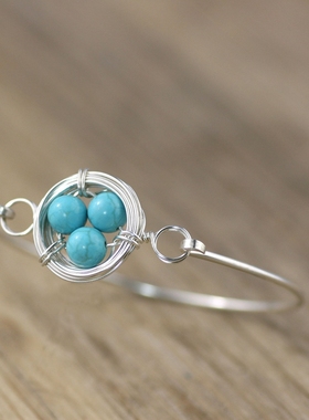 素元优化松爱巢铜开口纯银简约女手镯森系设计可订原创首饰满包邮