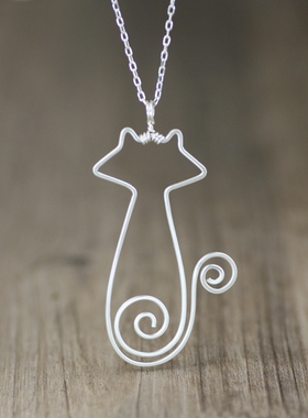 纯银小猫咪吊坠项链原创首饰短款
