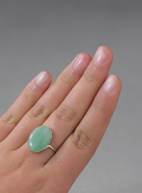 素元活口可调戒指纯银天然东陵玉