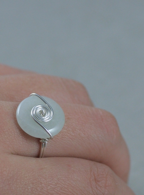 素元纯银天然玉石戒指女14k包金