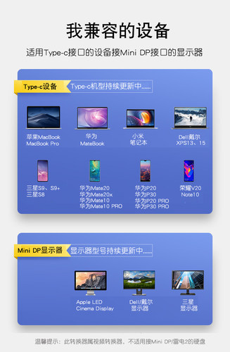 Type-C转mini dp视频转换器适用苹果电脑macbook USB-C迷你DP转接头戴尔XPS13雷电3接显示器高清连接线4K60HZ - 图3
