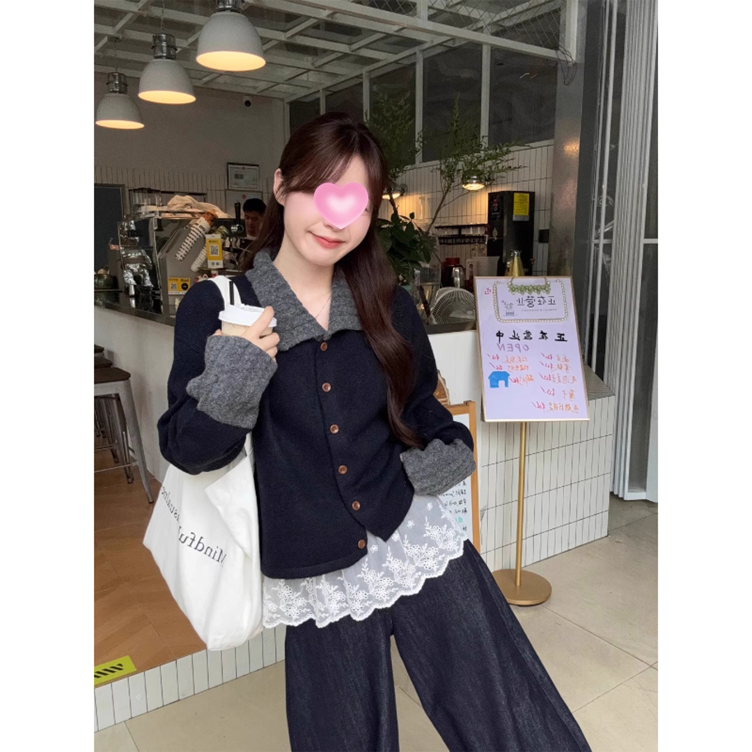 小香风条纹polo领长袖毛衣针织衫女早秋季慵懒松弛感穿搭外套上衣 - 图3