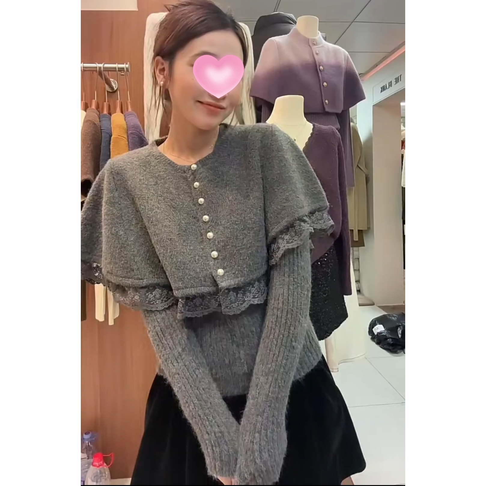 法式复古甜美蕾丝花边拼接斗篷披肩针织打底衫毛衣两件套装女秋冬,淘宝优惠券,粉丝福利购,淘宝优惠卷