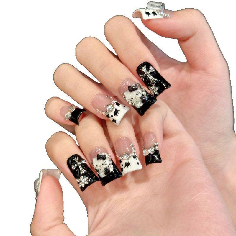 【牛奶猫咪】短鸭嘴牛奶法式卡通可爱短款纯手工穿戴甲批发成品,淘宝优惠券,粉丝福利购,淘宝优惠卷