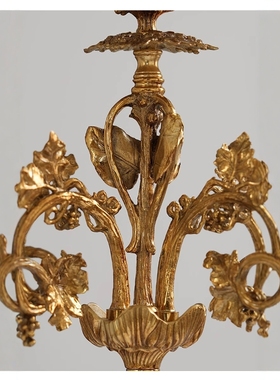 欧式奢华全铜复古烛台法式软装家居样板房展厅创意黄铜蜡烛摆件