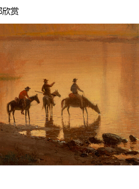镜湖哈德逊河画派风景油画装饰画