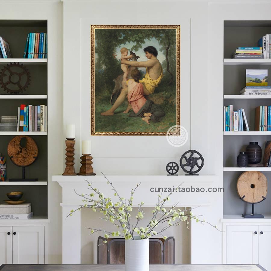 牧歌-古典时代的家庭布格罗Bouguereau学院派人物油画装饰画芯-图1