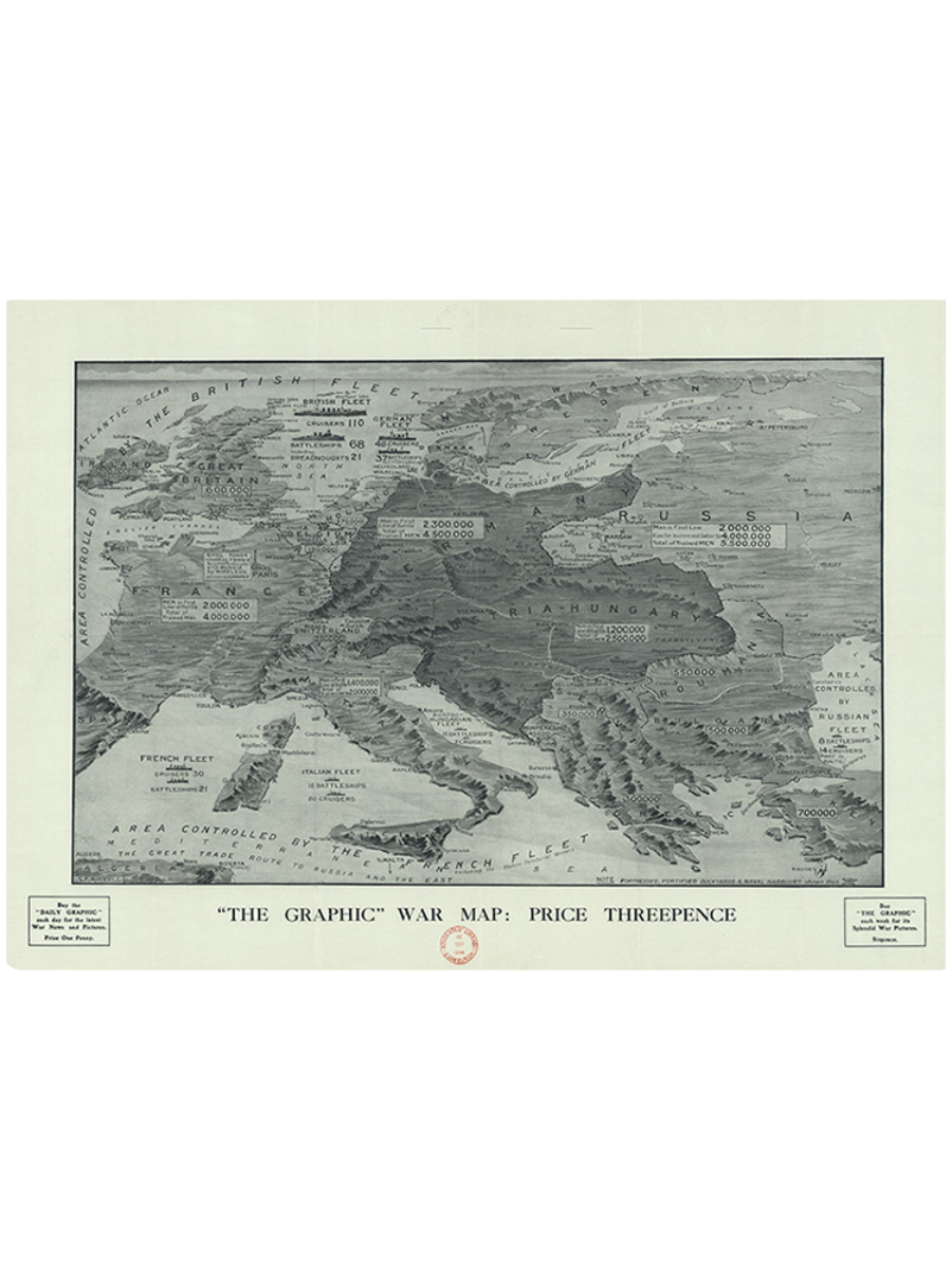 一战欧洲各国军力分布图复古军事海报地图书房商铺道具装饰画-图3