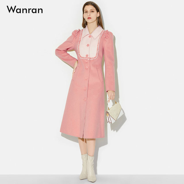 2025秋季新款双面呢大衣外套复古显瘦气质泡泡袖中长款羊毛呢子