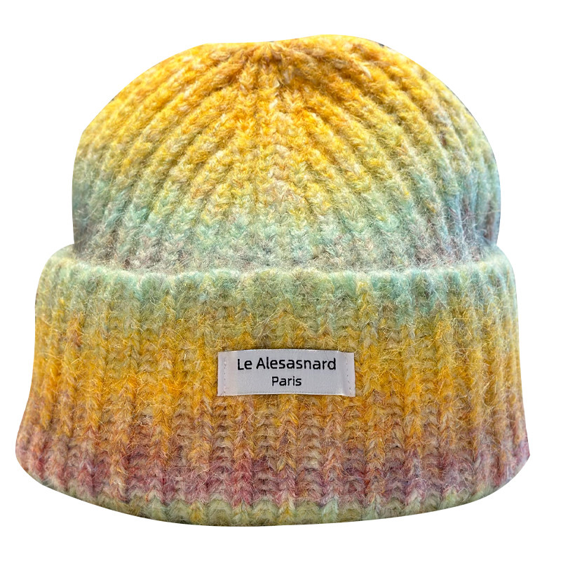 落日晚霞渐变字母贴布毛线帽子女时尚百搭保暖卷边针织帽2025新款,淘宝优惠券,粉丝福利购,淘宝优惠卷