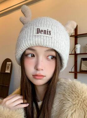 休闲针织帽子秋冬款毛线显脸小
