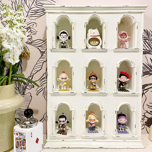 中古杯架手办摆件桌面收纳展示柜法式置物黑色复古挂墙九宫格壁柜 - 图3