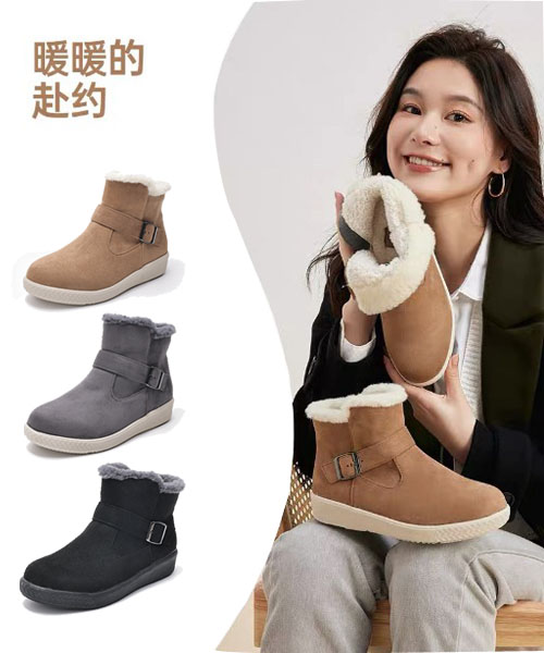 Pansy日本女雪地靴加绒加厚保暖羊毛短靴妈妈棉鞋高帮冬季女鞋 - 图0