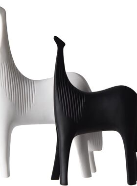 现代轻奢黑白抽象马动物书柜酒柜