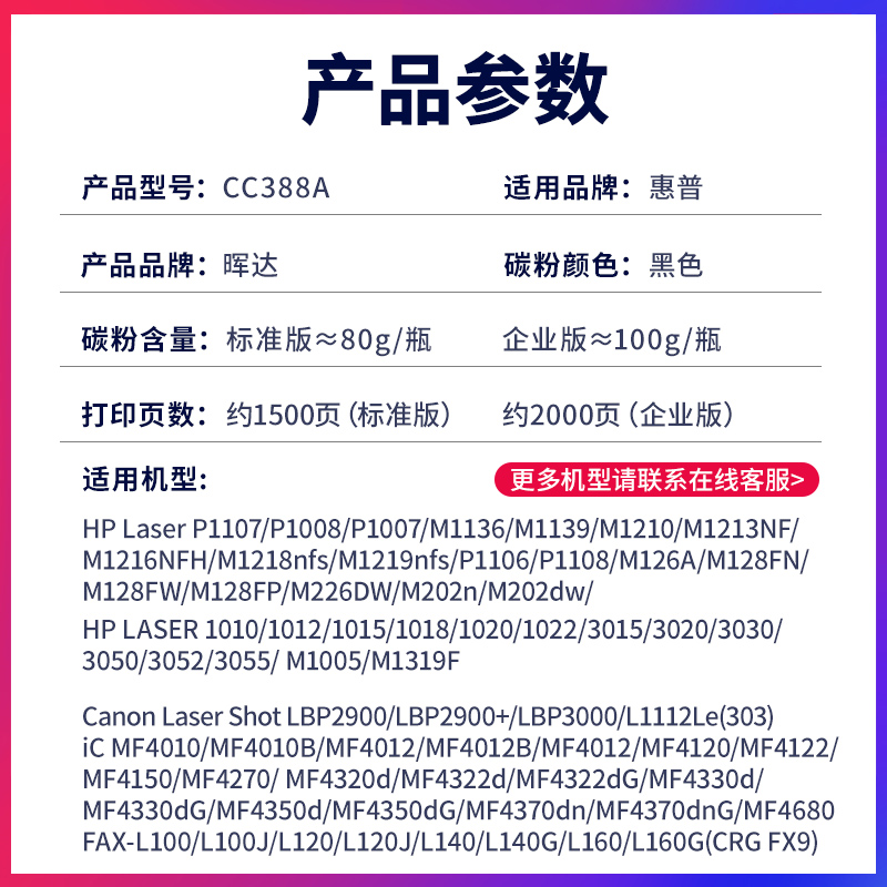 适用惠普激光打印机碳粉m1136 m1005mfp m126a 1106通用墨粉1020 p1108 12A hp88a 388a cc388a Q2612A p1007 - 图1