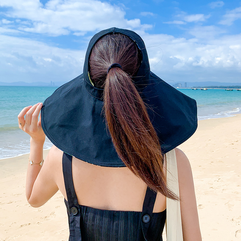 防晒帽女夏大檐防紫外线遮阳帽遮脸空顶沙滩太阳帽双面渔夫帽凉帽