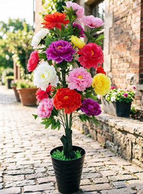 仿真花假花牡丹花树盆栽大型盆景假树客厅花卉室内酒店落地装饰花