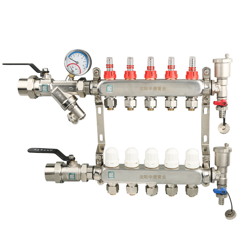 智能温控地暖分水器304不锈钢地热集水器套装流量计消磁沈阳中德 - 图3