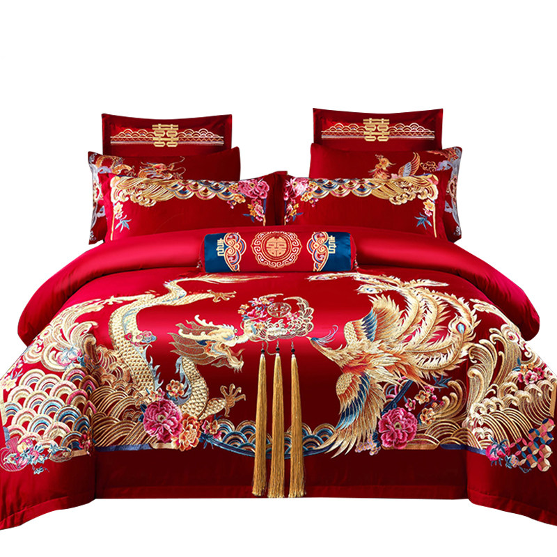 100S长绒棉婚庆四件套大红全棉结婚龙凤刺绣喜被婚礼新婚床上用品,淘宝优惠券,粉丝福利购,淘宝优惠卷