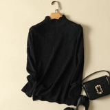 Кружевной свитер, трикотажная осенняя утепленный лонгслив, высокий воротник, коллекция 2023, в корейском стиле