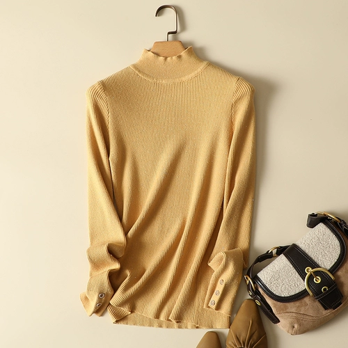 Демисезонный трикотажный свитер, лонгслив, высокий воротник, по фигуре