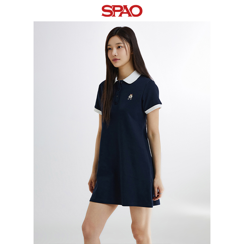 SPAO韩国同款2024年夏季新款女士时尚翻领T恤连衣裙SPOME24G51