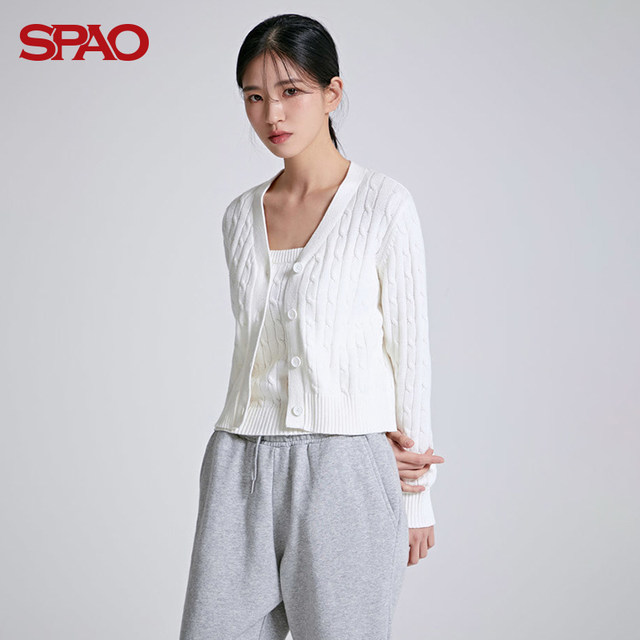 SPAO Women's Sweater Spring New Korean Fashion Short V-neck Cardigan Knitted SPCKC23G05