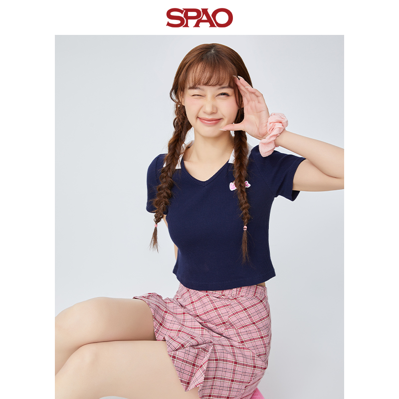 【Wanna.B】SPAO女士春季新款POLO领短款修身T恤SPHAD23D02 - 图2