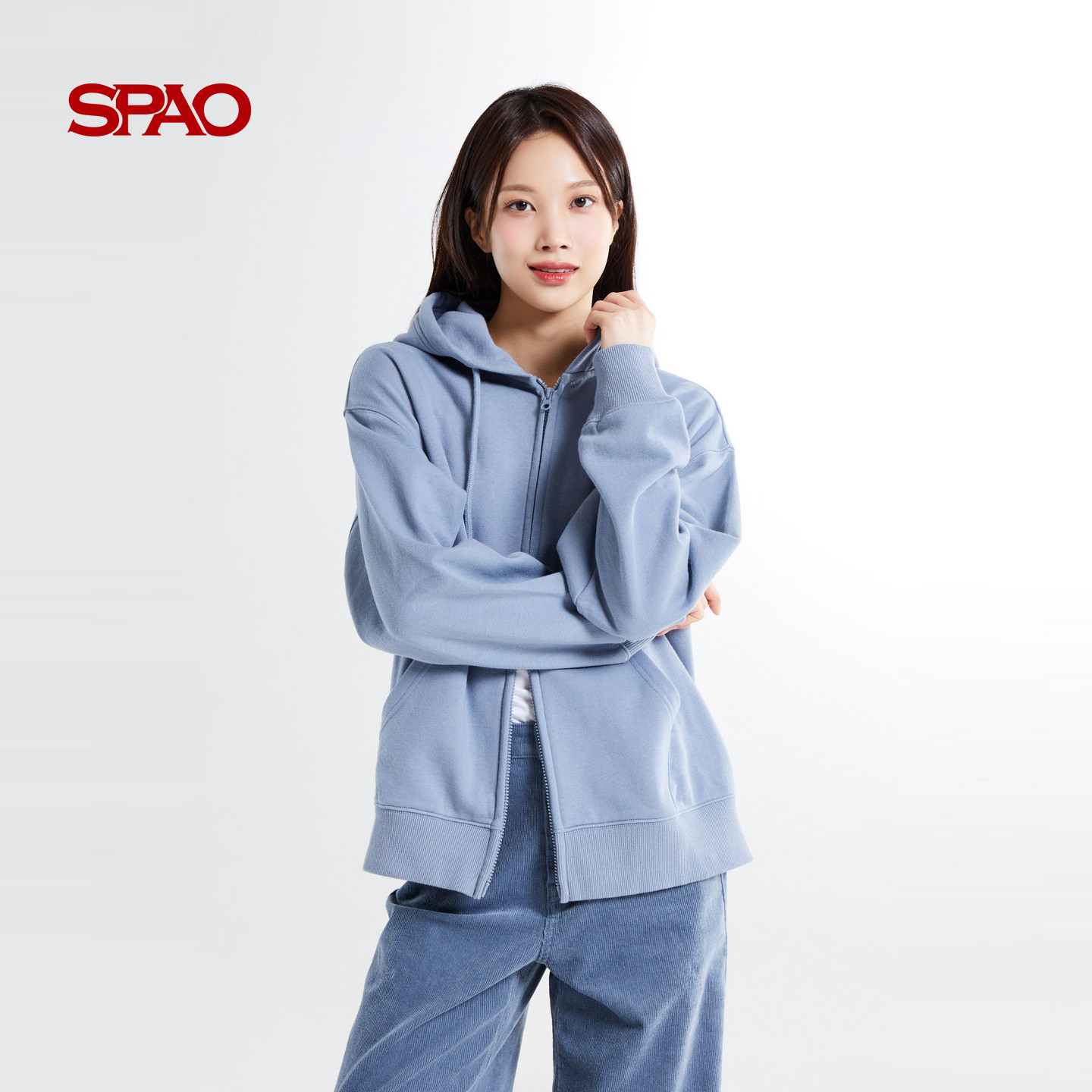 SPAO韩国同款秋季休闲开衫男女同款休闲宽松落肩连帽卫衣外套上衣 - 图3