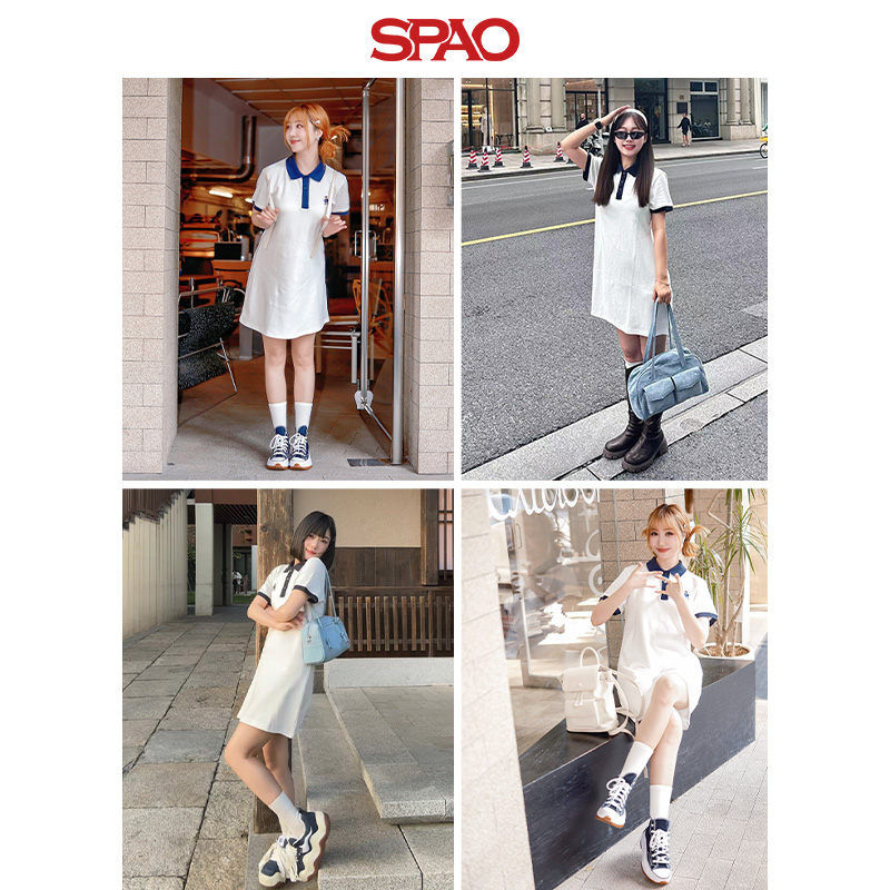 SPAO韩国同款2024年夏季新款女士时尚翻领T恤连衣裙SPOME24G51