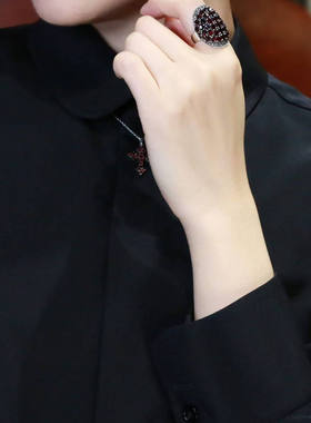 琦凡珠宝英式古典S925银复古个性夸张存在感石榴石马克赛石戒指