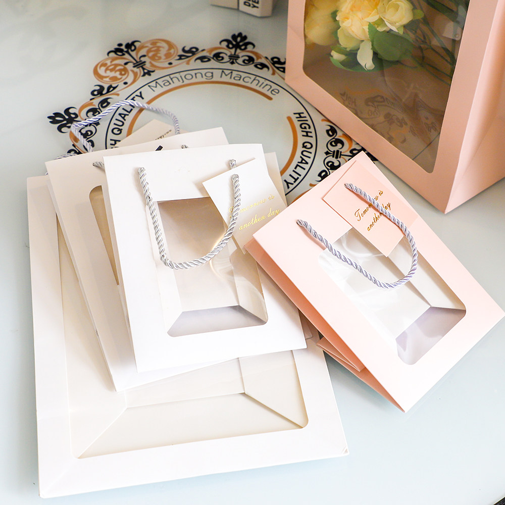 轻奢简约透明开窗礼品手提纸袋高级感装烟鲜花束伴手礼包装手提袋,淘宝优惠券,粉丝福利购,淘宝优惠卷