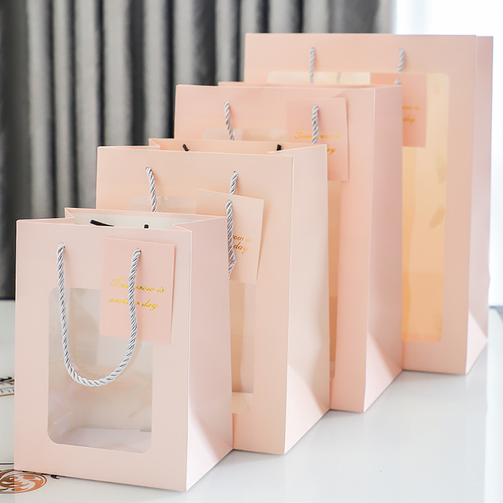 轻奢简约透明开窗礼品手提纸袋高级感装烟鲜花束伴手礼包装手提袋,淘宝优惠券,粉丝福利购,淘宝优惠卷