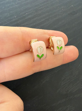 粉色郁金香花朵款可爱少女系女式无耳洞耳夹