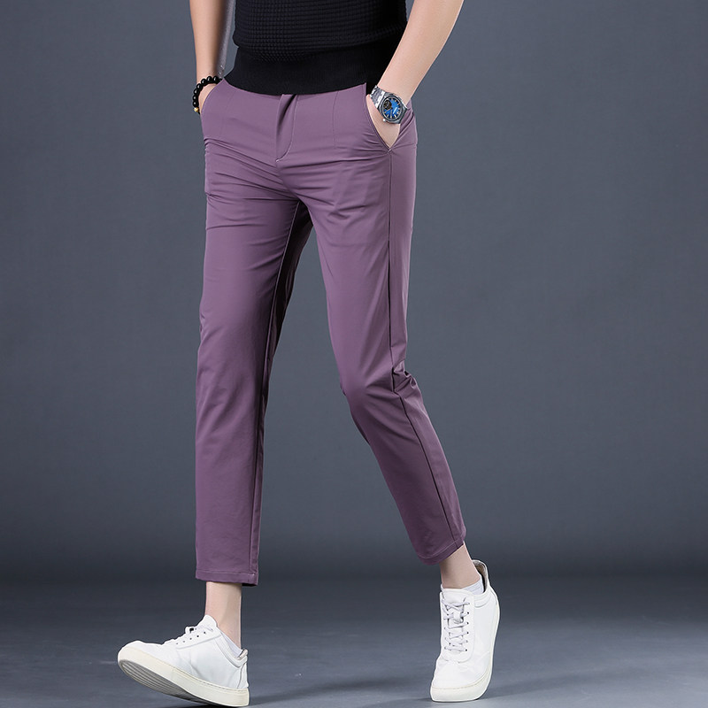 2025年新款男九分裤直筒西裤修身男士英伦免烫西装裤玫红休闲裤男,淘宝优惠券,粉丝福利购,淘宝优惠卷