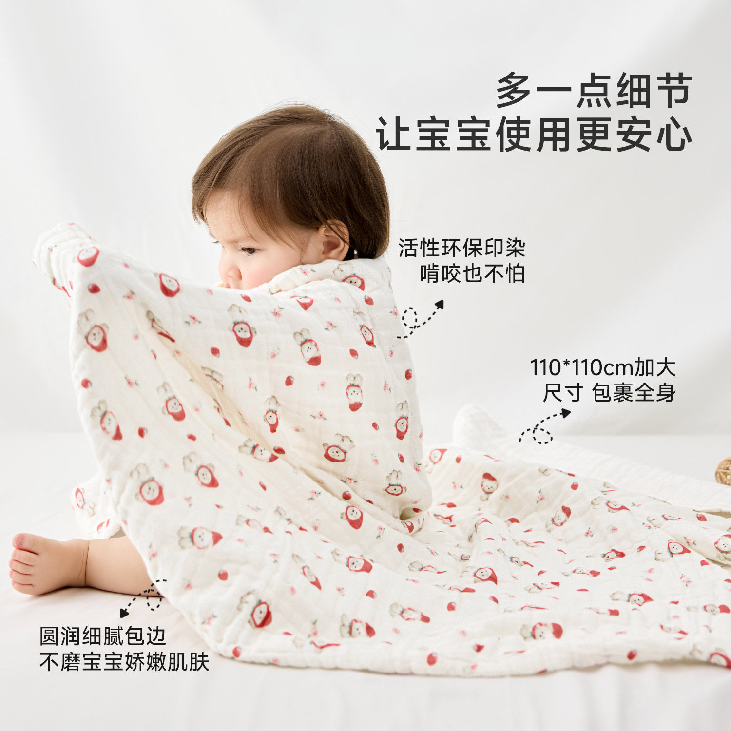 尼多熊2025新款纱布浴巾新生婴儿超软全棉宝宝洗澡浴巾6层母婴a类