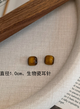 小方糖生物瓷耳钉防过敏养耳洞防猫眼树脂方块耳环日常通勤耳饰女