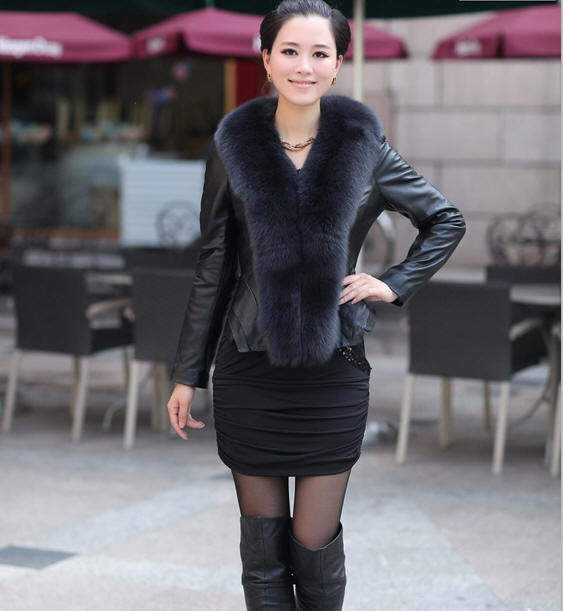 真皮皮衣女装短款海宁绵羊皮超大狐狸毛领显瘦皮草外套皮衣,淘宝优惠券,粉丝福利购,淘宝优惠卷