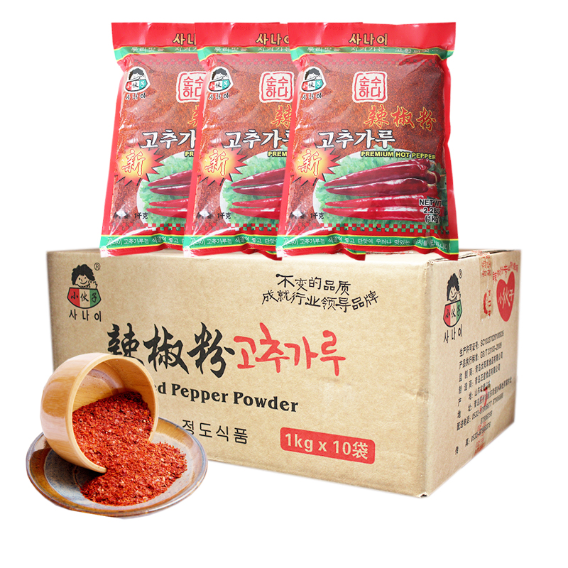 包邮整箱小伙子辣椒粉粗粒韩式粗辣椒面粗粉泡菜用调料1kg*10袋 - 图1