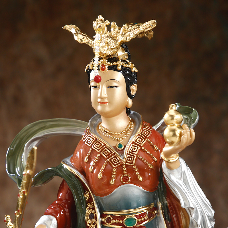 台湾全铜九天玄女神像家用九天娘娘像碧霞元君铜像佛堂桌面摆件-图1