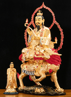 台湾纯铜鎏金九天应元雷声普化天尊家用供奉雷祖神像雷神大帝摆件