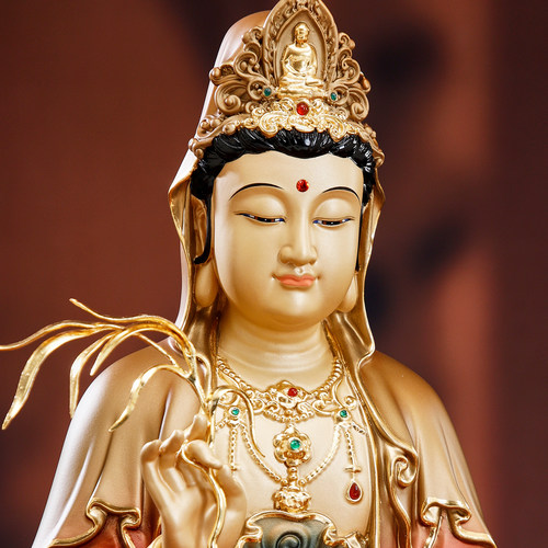 台湾纯铜精品观音菩萨佛像供奉大慈大悲观世音像佛像娑婆三圣摆件 - 图1